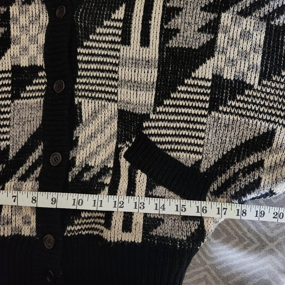 Mohair Wool Fanci Vintage Cardigan Trival Print Size M oversized Black Color - Picture 14 of 14